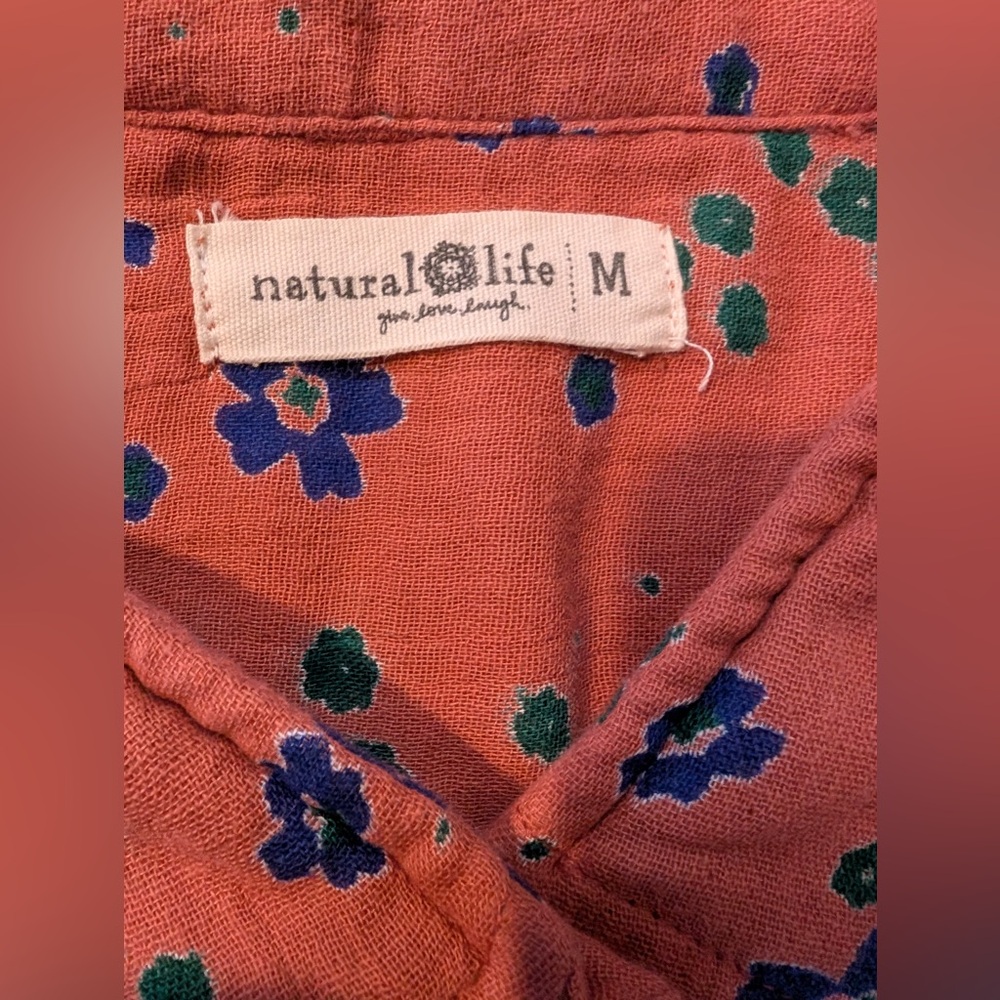 Natural Life 100% Cotton Georgia Shirt Dress Floral Coral Size Medium - Picture 6 of 11